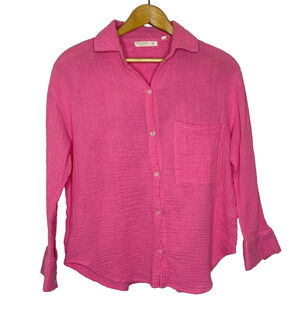 Women's Small Uncharted Threads Pink Cotton Gauze Button Down Shirt